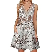 Summer Dresses for Women 2024 Trendy Lace V Neck Sleeveless Dressy Casual Sundress with Pocket Tank Dress Today Deals Prime(4-Wine,3X-Large)