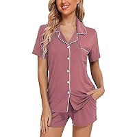 Womens Pajama Sets 2024 Summer Trendy Casual Button Down 2 Piece Pj Set Short Sleeve Shorts Sleepwear with Pockets