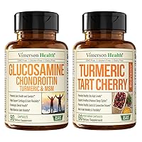 Glucosamine Chondroitin MSM Turmeric Boswellia & Turmeric Curcumin & Tart Cherry Extract Capsules with Black Pepper for Joint Health, Uric Acid Balance, Muscle Recovery & Sleep