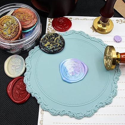 PXIRANZR Wax Seal Silicone Pad, Wax Seal Kit, 2 Piece Wax Seal Pads with 32 Removable Double Sided Adhesives for Crafts, Invitations, Christmas Gift Wrapping, etc.
