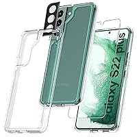 TAURI [5 in 1 Shockproof Designed for Samsung Galaxy S22 Plus Case 5G 6.6 Inch, with 2 Pack Tempered Glass Screen Protector + 2 Pack Camera Lens Protector [Military Grade Protection] Cover-Clear