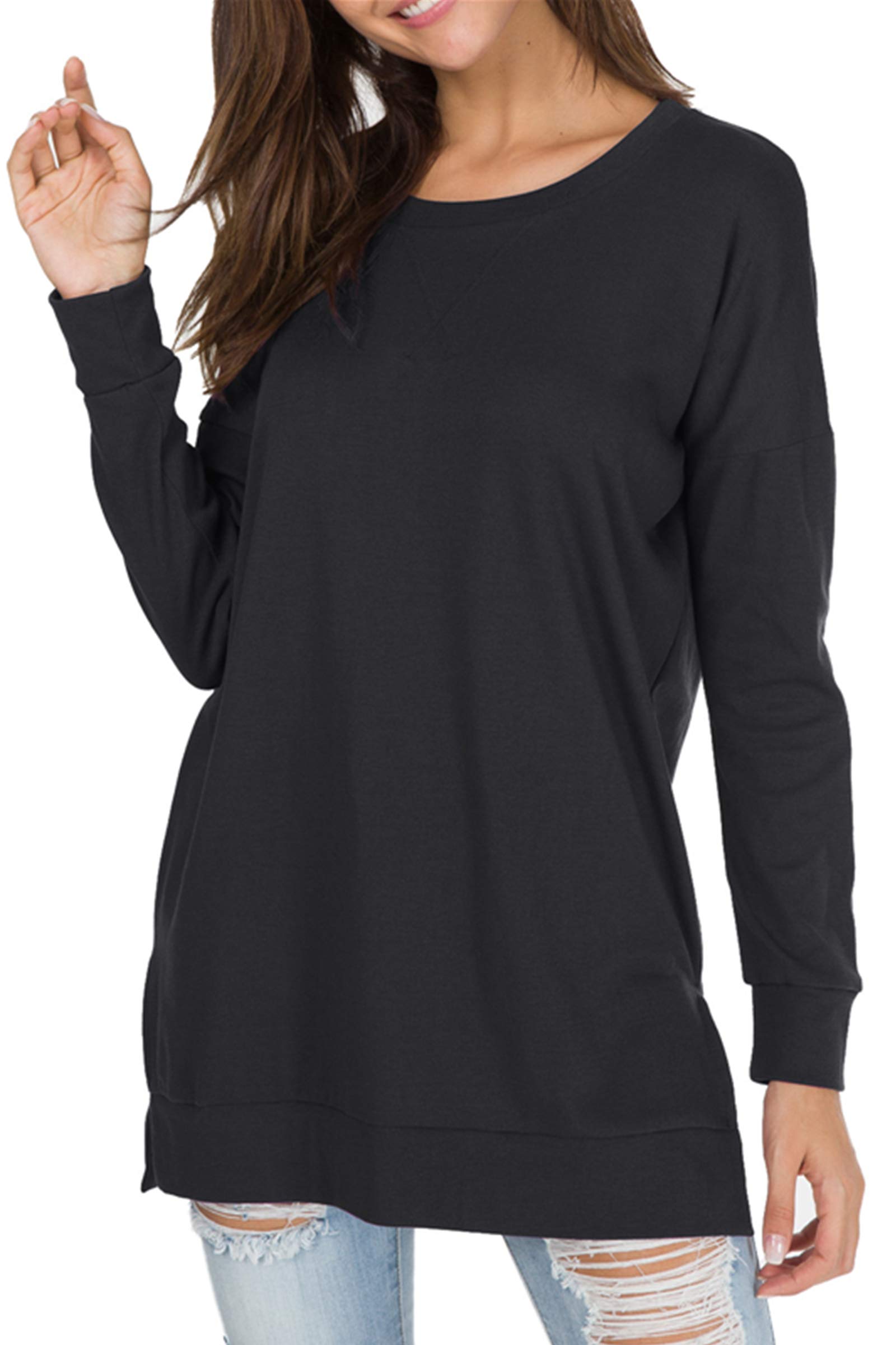 levaca Women's Fall Long Sleeve Side Split Loose Blouses Casual Pullover Tunic Tops