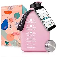 Square Gallon Water Bottle 91oz/2.7Litre Pink Water jug Leak-Proof for Gym Fitness Sport Workout with Time Marker Half Gallon Water Bottle with a Magnetic Plate for Holding a Phone (91oz Pink)