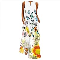 Women's Summer Maxi Dress Sleeveless Casual Loose Sundress Classic Retro Floral Graphic Summer Beach Vacation Long Dress