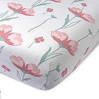 HonestBaby Fitted Crib Sheets Fits Standard Mattress Bassinet, Mini Prints 100% Organic Cotton Baby Boys, Girls, Unisex, Strawberry Pink Floral, One Size