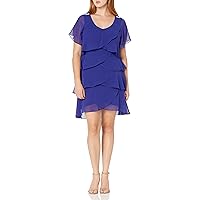 S.L. Fashions Women's Jewel-Strap Tiered Cocktail Party Dress (Petite and Regular)