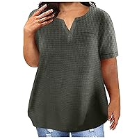 Plus Size T Shirt for Women Trendy Short Sleeve Loose Casual Blouse V Neck Soft Tops Soild Color Henley T Shirts L-5XL