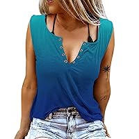 Women Summer Tank Tops Sexy V Neck Casual Tops Tie Dye Sleeveless Shirts with Ring Hole Country Music Style T-Shirts