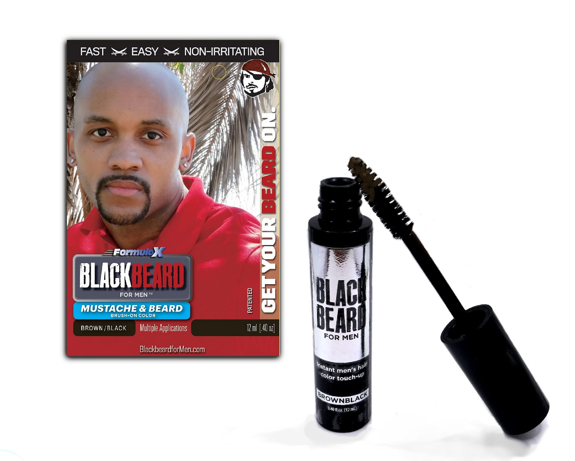 Blackbeard for Men Formula X Instant Mustache, Beard, Eyebrow and Sideburns Color - Fast, Easy, Men’s Grooming, Beard Dye Alternative, Brown / Black, 13 Pack