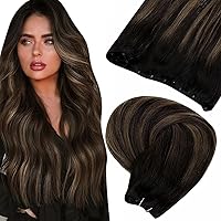 LaaVoo Micro Beaded Weft Hair Extensions Real Human Hair Balayage 16 Inch 50g Bundle Weft Hair Extensions Human Hair Balayage for Short Hair 14 Inch 80g/set