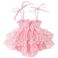 ACSUSS Newborn Baby Girls Tutu Tulle Dress Self-tie Straps Sleeveless Ruffle Halter Jumpsuit Dress Party Gown