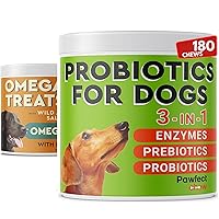 Probiotics + Fish Oil Omega 3 Treats for Dogs Bundle - 180 Advanced Allergy Relief Dog Probiotics Chews + 120 Alaskan Salmon Oil Chews - Digestive Enzymes + Skin and Coat Supplement - Improve Immunity