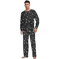 ALAZA Black White Star Black Pajama Set for Men Women,Long Sleeve Top & Bottom Sleepwear Set Soft Lounge Nightwear