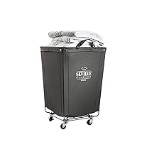 Seville Classics Large Commercial Heavy Duty Rolling Steel Frame Laundry Hamper Canvas Cart Bin w/Wheels for Hotel, Home, Closet, Bedroom (Patented), 18.1
