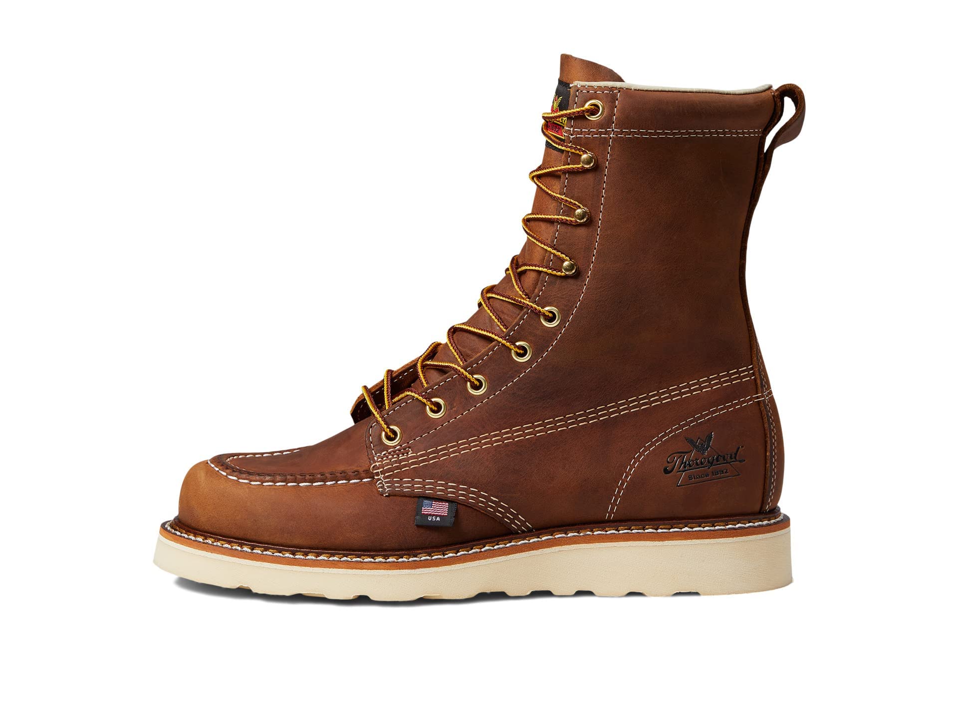 Thorogood American Heritage 8” Moc Toe Work Boots For Men Breathable Leather Boots With Slip-Resistant MAXWear Wedge Outsole and Goodyear Storm Welt
