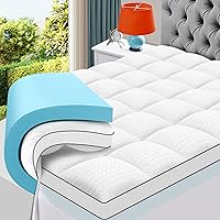 Queen Size Dual Layer 4 Inch Memory Foam Mattress Topper, 2 Inch Gel Memory Foam and 2 Inch Cooling Pillow Top Mattress Pad Cover for Back Pain, Medium Support