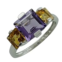 Carillon Amethyst Square Shape 3.06 Carat Natural Earth Mined Gemstone 10K White Gold Ring Unique Jewelry for Women & Men