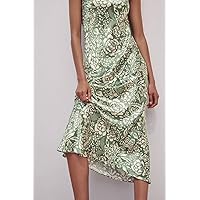 Summer Backless Strap Long Dress Women's Spaghetti Printed Sleeveless Dress S Green