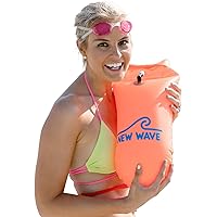 New Wave Swim Buoy Swim Safety Float and Drybag for Open Water Swimmers, Triathletes, Kayakers and Snorkelers, Highly Visible Buoy Float for Safe Swim Training (Orange PVC Medium-15L)
