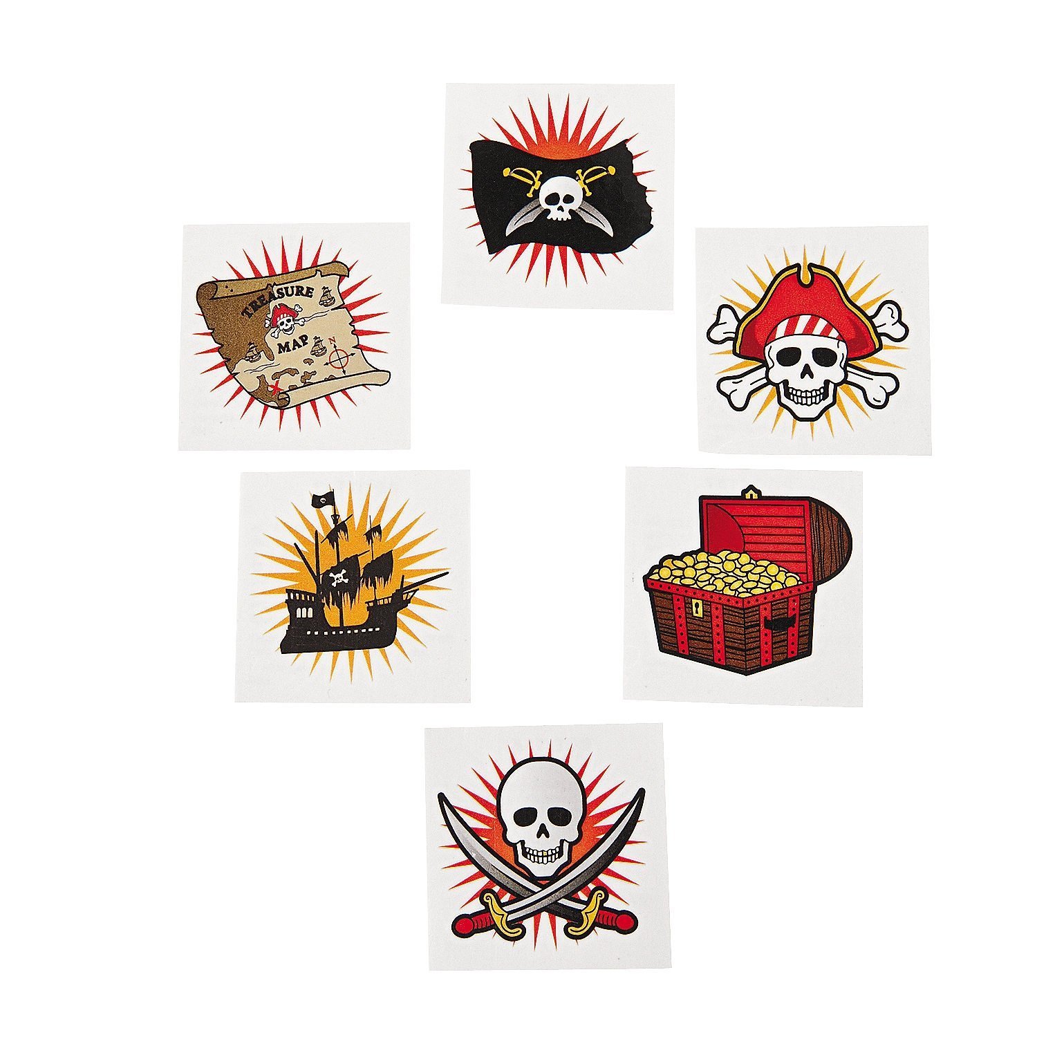 Fun Express Pirate Themed Temporary Tattoos - 72 Piece Pack