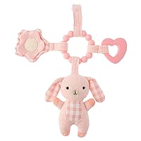 Stephen Joseph Travel Toy for Stroller, Rattle and Teether Car Seat or Activity Gym, Features Gentle Rattle, Heart and Star Rings with Crinkle Shape, Bunny