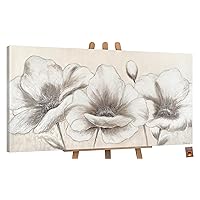 YS-Art Hand-painted wall art abstract Flowers Modern acrylic painting with beige big flower textured Home decor 55x28 inch