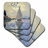 3dRose Print of Monet Painting Sailboat at Le Petit - Soft Coasters, Set of 8 (CST_203678_2)