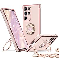 for Galaxy S23 Ultra Case with Stand, Samsung S23 Ultra Case with Double Ring, Women Girls Bling Luxury Protective Phone Case Heart for Samsung Galaxy S23 Ultra, Pink