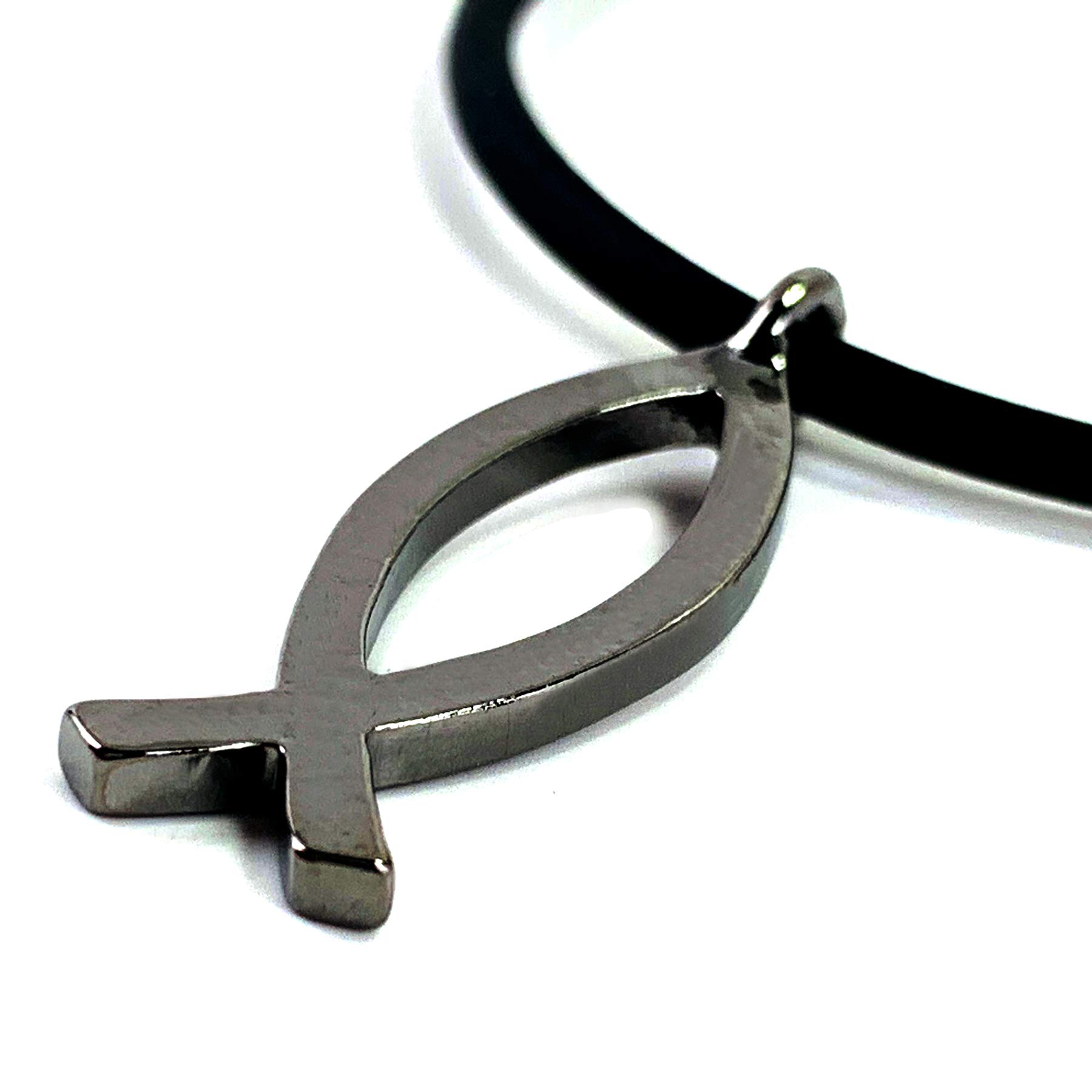 FORGIVEN JEWELRY Jesus Fish Large Ichthus Gun Metal Necklace