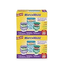 Glad GladWare Matchware Food Storage Containers, Value Pack With Easy Color Match Lids, 20 Piece Set (Pack of 2) - With Glad Lock Tight Seal, BPA Free Containers and Lids
