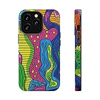 Abstract Rainbow Doodle Pattern iPhone 13 14 15 Pro Max Plus Case Compatible with MagSafe Tough Cases Protection, Magnetic Phone Case for iPhone Classic Series(iPhone 13, Matte)