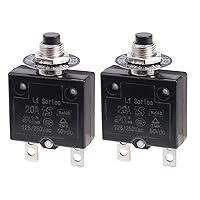 Thermal Circuit Breaker 20 Amps, Thermal Overload Protector L1 Series 125-250V AC 50V DC Push Button Manual Reset Circuit Breaker 20A 2 Pcs