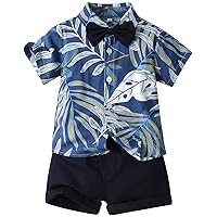 Panegy Hawaiian Outfits for Baby Toddler Boys Summer Tropical Print Shorts Set with Bow Tie