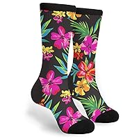 Hawaiian Colorful Flower Men & Women Casual Cool Cute Crazy Funny Athletic Sport Colorful Fancy Novelty Graphic Crew Tube Socks