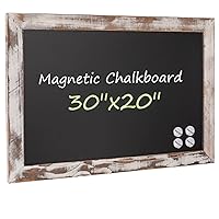 Board2by Rustic Wood Framed Magnetic Chalkboard 20 x 30, Large Hanging Chalk Board Sign for Kids, Non-Porous Wall Blackboard for Wedding Kitchen Restaurant Menu and Home with 4 Unique Magnets, White