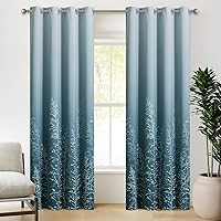 RYB HOME Curtains for Living Room - Nature Inspired Branches Ombre Grommet Curtains for Bedroom Dining Office Window Decor Soundproof Light Block, White and Blue, 52 inch Wide x 84 inch Long, 1 Pair