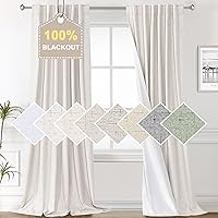 H.VERSAILTEX Natural Linen 100% Blackout Curtains for Bedroom 84 inches Long Thermal Insulated Textured Linen Look Curtain Back Tab/Rod Pocket/Hook Belt Draperies 2 Panels, 52 x 84 Inch, Ivory
