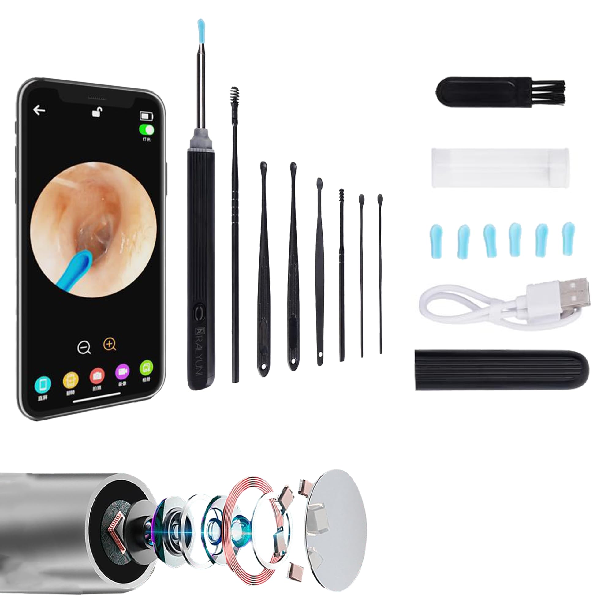 Ear Wax Removal with Camera - 1080P HD Ear Cleaning Kit, 8 PCS Set, for Smartphones and Tablets