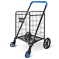 SereneLife Utility Shopping Supermarket Cart, 360 Rolling Swivel Front Wheels, Collapsible Utility Cart, Heavy Duty, Portable, 3.5