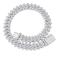JINAO 20MM 6 Times 14k Gold Plated Cuban Link Chain Full Iced Out Bling Round Baguette Cut Cubic Zirconia with Prong Setting Simulated Diamond Chain Choker Necklace for Men Women