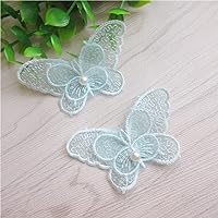50X Butterfly Applique Lace Edge Trim Ribbon Beads Rhinestone Embellishment 6.5 cm Width Vintage Trimmings Edging Fabric Embroidered Sewing Craft Wedding Dress Clothes Decoration (Blue)