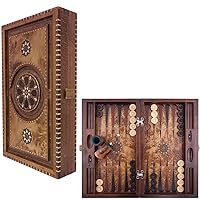 Backgammon Set Avalon Mosaic and Carved Design Art - Foldable Board - Classic Board Game - Size 20,5 Inch