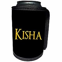 3dRose Kisha cool girl baby name in the USA. Yellow on black... - Can Cooler Bottle Wrap (cc-377003-1)