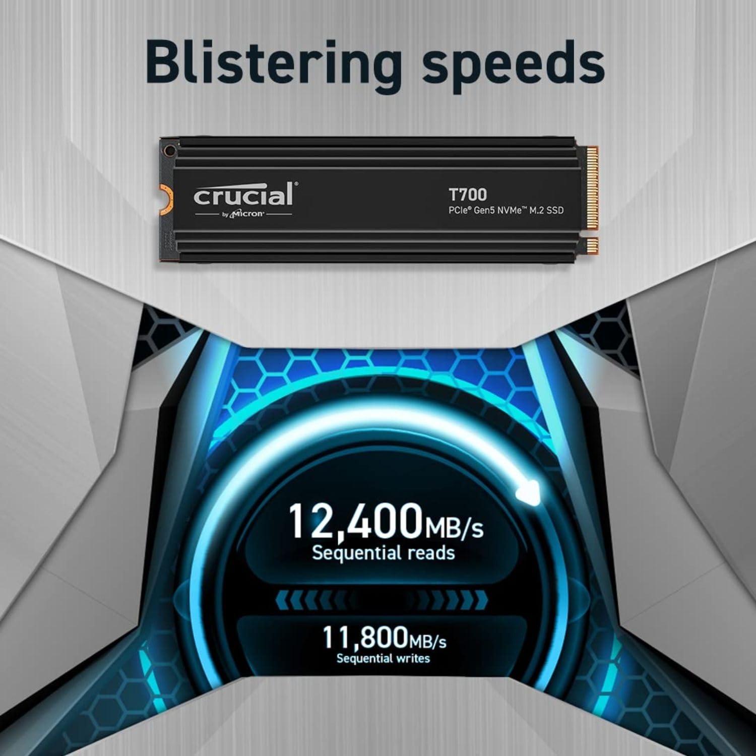 Crucial T700 4TB Gen5 NVMe M.2 SSD with heatsink - Up to 12,400 MB/s - DirectStorage Enabled - CT4000T700SSD5 - Gaming, Photography, Video Editing & Design - Internal Solid State Drive