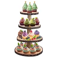Cupcake Stand Wooden Tiered Tray Stand 4 Tier Cupcake Holder Wood Cupcake Tower Rustic Dessert Display Stands for Baby Shower Decorations Rustic Wedding Party Farmhouse Decor