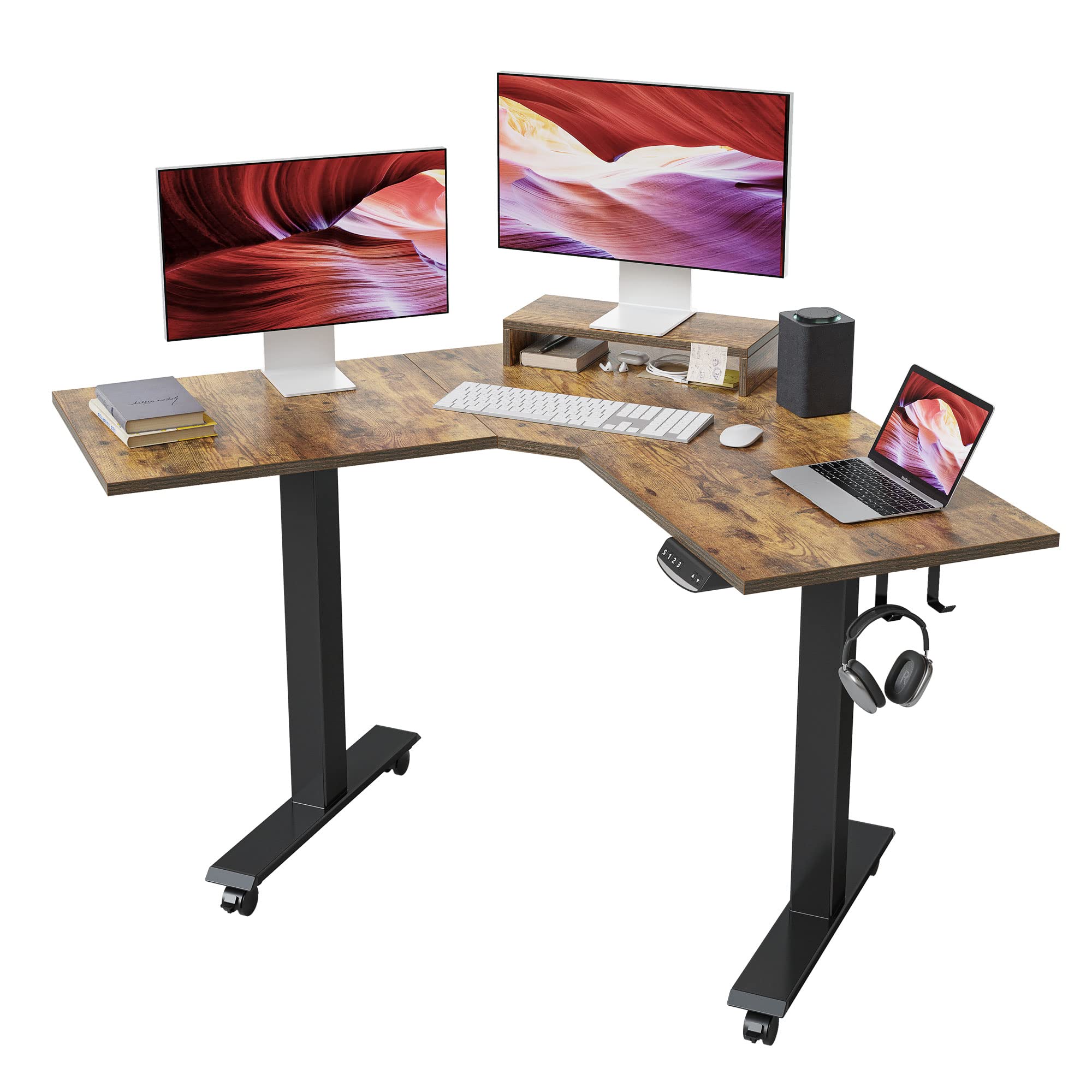 Mua FEZIBO Dual Motor L Shaped Electric Standing Desk, 48 Inches Stand Up Corner  Desk, Home Office Sit Stand Desk with Rustic Brown Top and Black Frame trên  Amazon Mỹ chính hãng