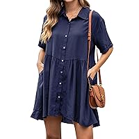 Blooming Jelly Womens Flowy Casual Dress Maternity Summer Dresses V Neck Button Down Cute Mini Dress with Pockets