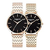 VICTORIA HYDE Analogue Quartz Couple Watches for Men and Women Stainless Steel Mesh Band Genuine Leather Watch Strap