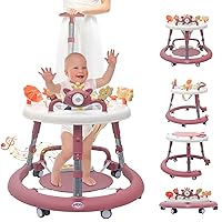 Baby Walker, Baby Walker with Wheels & 4 Heights Adjustable, Foldable Baby Walker Include Musical Tray and PVC Pedals, Baby Walkers for Babies 6-18 Months