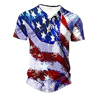 Mens 4th of July 1776 Henley Shirt Funny Stars Stripes Patriotic Golf T-Shirts American Flag Print Short Sleeve Tops